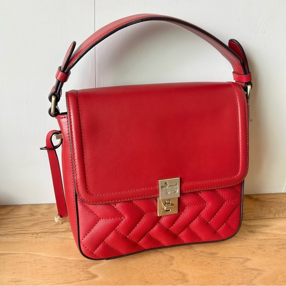 Radley London Dorset Street Bag Red Leather Gold Print Quilted Satchel Handbag